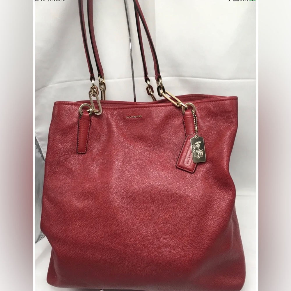 Coach Madison Leather North South Chain Tote Shoulder Handbag 26225